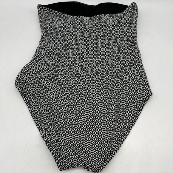 DKNY Womens Strapless One Piece Swimsuit Medium Black Geo Ruched Side Swimwear - Picture 3 of 6